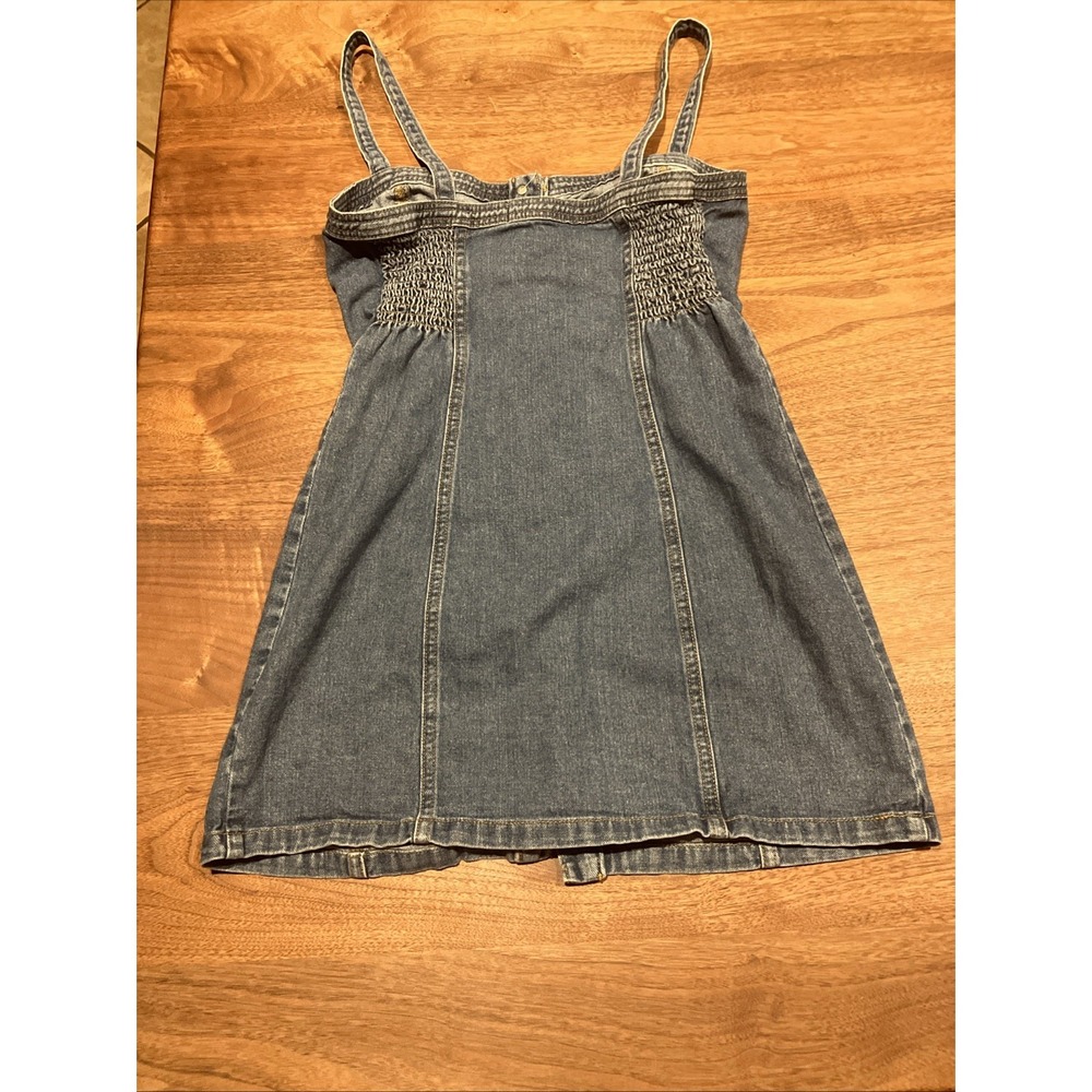 Pacsun Denim Bodycon Dress Womens S Blue Smocked Back Sleeveless Button‎ Front - Picture 10 of 10